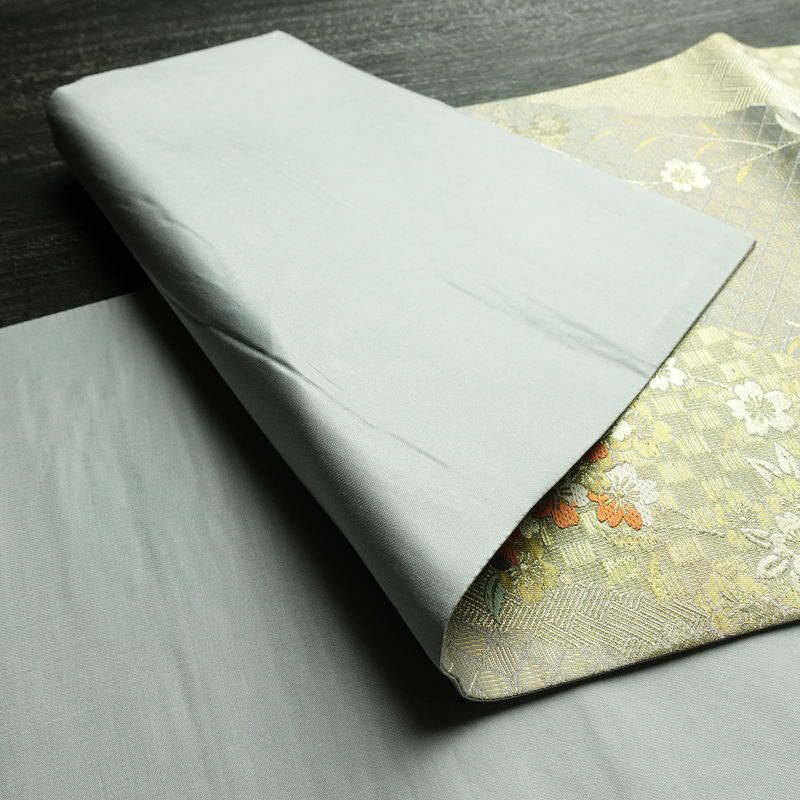 袋帯 六通柄 美品 フォーマル用 正絹 桜 花柄 箔 帯 グレー_画像9