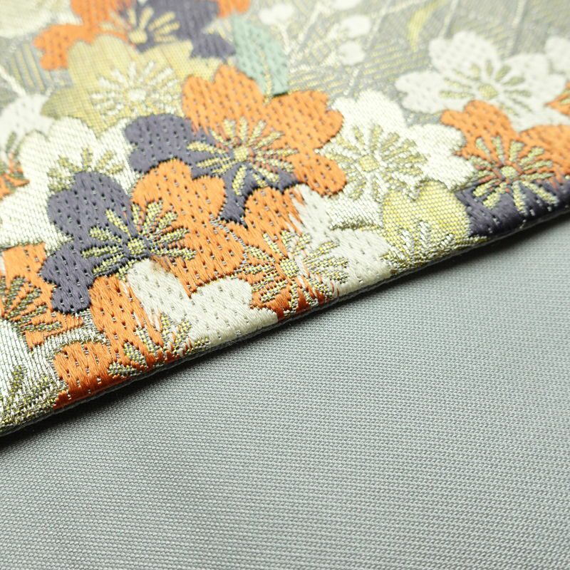 袋帯 六通柄 美品 フォーマル用 正絹 桜 花柄 箔 帯 グレー_画像12