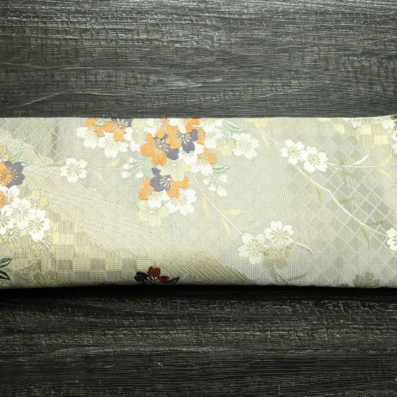 袋帯 六通柄 美品 フォーマル用 正絹 桜 花柄 箔 帯 グレー_画像15