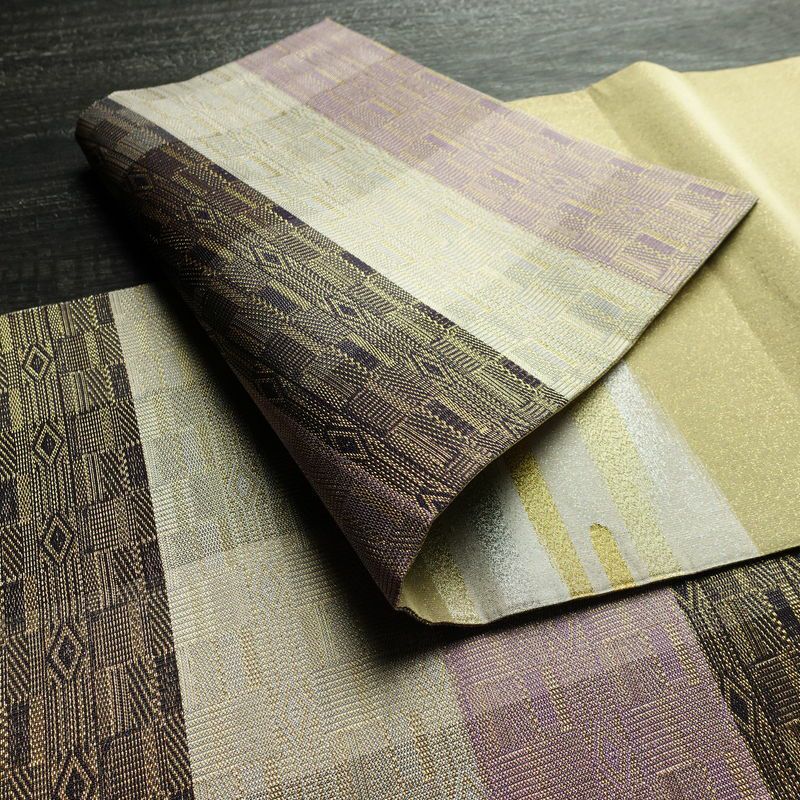 袋帯 六通柄 良品 フォーマル用 正絹 幾何学柄・抽象柄 箔 金糸 帯 金・銀_画像9