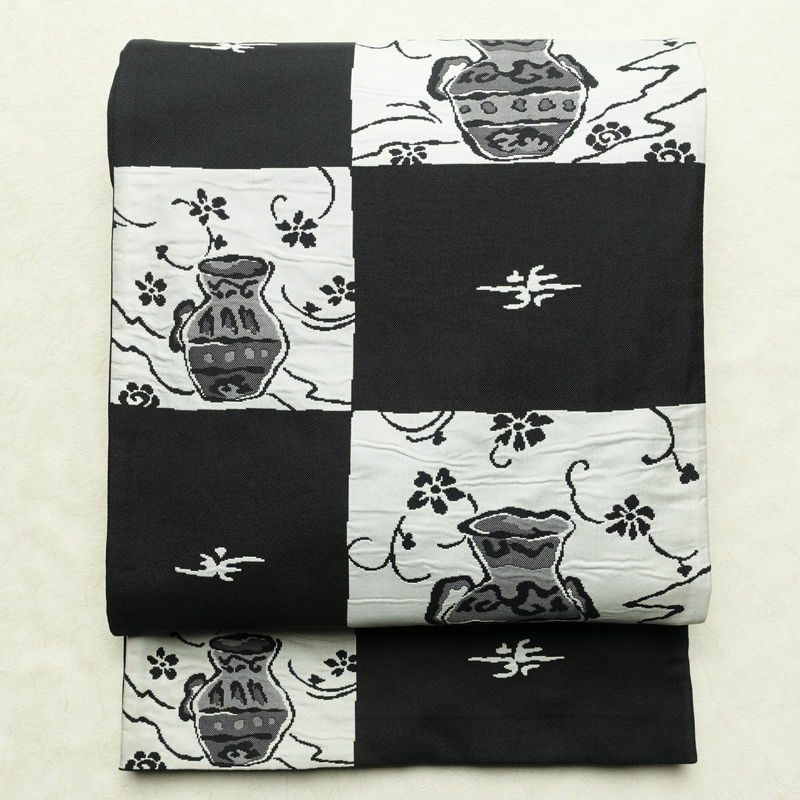 袋帯 六通柄 一般用 正絹 その他の柄 帯 黒_画像1