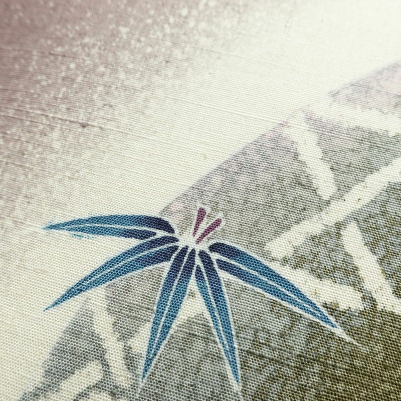 袋帯 太鼓柄 紬地 落款入り 一般用 正絹 木の葉・植物柄 金彩 帯 紫・藤色_画像5