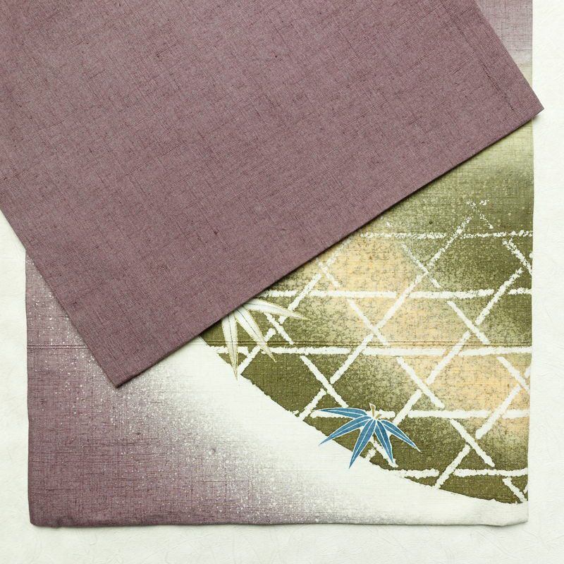 袋帯 太鼓柄 紬地 落款入り 一般用 正絹 木の葉・植物柄 金彩 帯 紫・藤色_画像13