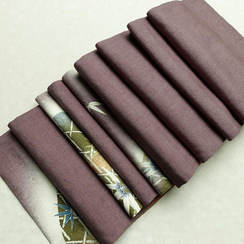 袋帯 太鼓柄 紬地 落款入り 一般用 正絹 木の葉・植物柄 金彩 帯 紫・藤色_画像17