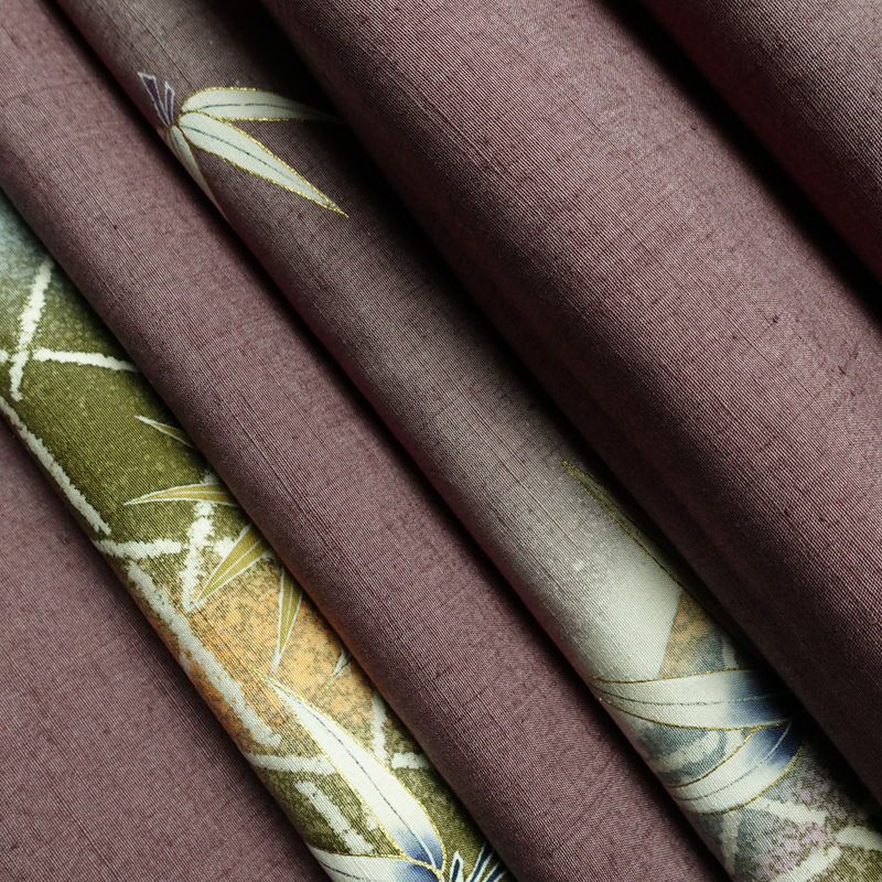 袋帯 太鼓柄 紬地 落款入り 一般用 正絹 木の葉・植物柄 金彩 帯 紫・藤色_画像18