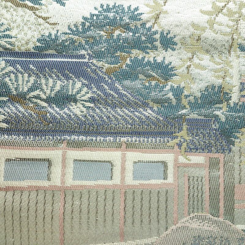 袋帯 祇園新橋辺 名勝百景 六通柄 フォーマル用 正絹 風景柄 箔 帯 白_画像4