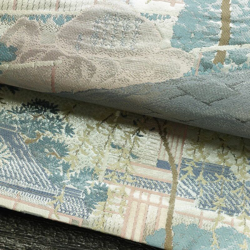 袋帯 祇園新橋辺 名勝百景 六通柄 フォーマル用 正絹 風景柄 箔 帯 白_画像6