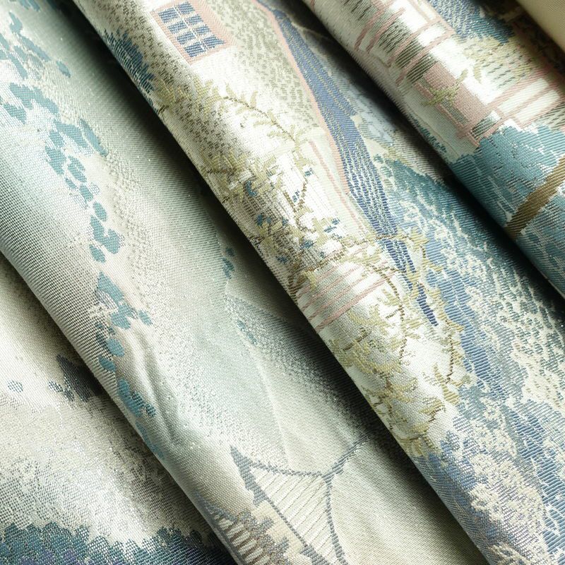 袋帯 祇園新橋辺 名勝百景 六通柄 フォーマル用 正絹 風景柄 箔 帯 白_画像21