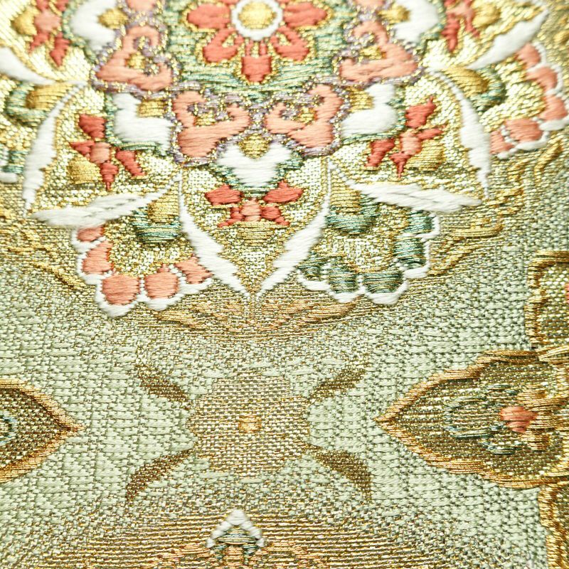 袋帯 六通柄 フォーマル用 正絹 幾何学柄・抽象柄 箔 金糸 帯 緑・うぐいす色_画像4