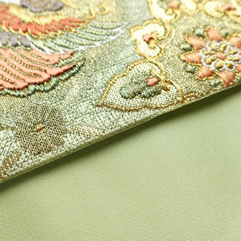 袋帯 六通柄 フォーマル用 正絹 幾何学柄・抽象柄 箔 金糸 帯 緑・うぐいす色_画像11
