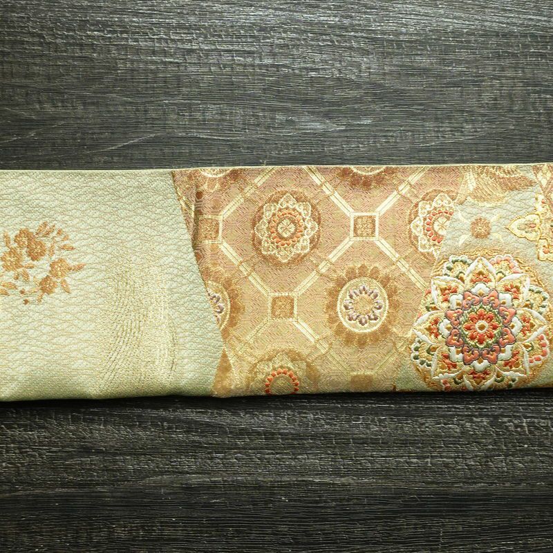 袋帯 六通柄 フォーマル用 正絹 幾何学柄・抽象柄 箔 金糸 帯 緑・うぐいす色_画像13