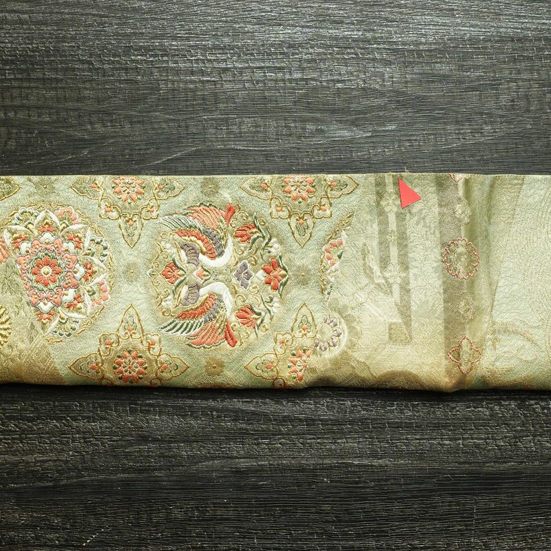 袋帯 六通柄 フォーマル用 正絹 幾何学柄・抽象柄 箔 金糸 帯 緑・うぐいす色_画像14