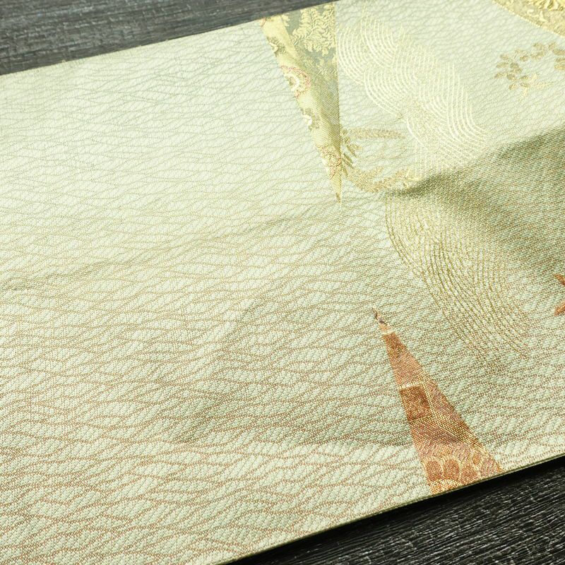 袋帯 六通柄 フォーマル用 正絹 幾何学柄・抽象柄 箔 金糸 帯 緑・うぐいす色_画像16