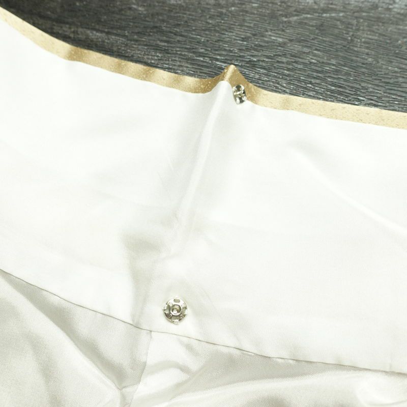 訪問着 美品 綸子 正絹 風景柄 袷仕立て 身丈156cm 裄丈64cm 箔 金彩 フォーマル 着物 ベージュ_画像20