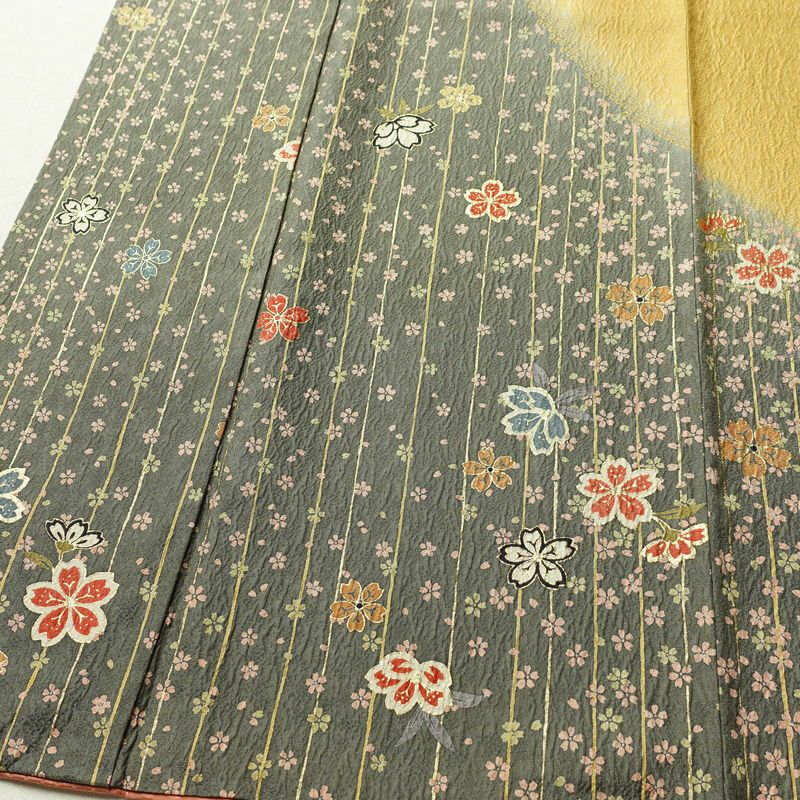 訪問着 正絹 花柄 袷仕立て 身丈159cm 裄丈65cm 箔 金彩 フォーマル 着物 黄・黄土色_画像4