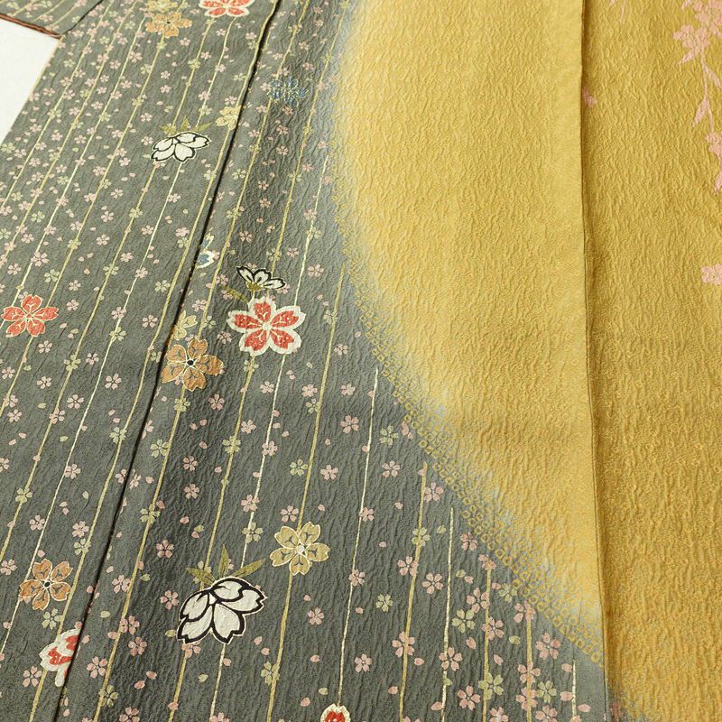 訪問着 正絹 花柄 袷仕立て 身丈159cm 裄丈65cm 箔 金彩 フォーマル 着物 黄・黄土色_画像5