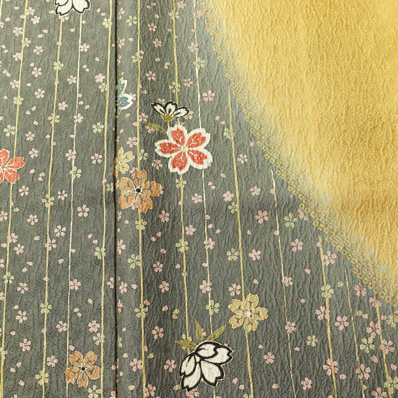 訪問着 正絹 花柄 袷仕立て 身丈159cm 裄丈65cm 箔 金彩 フォーマル 着物 黄・黄土色_画像6