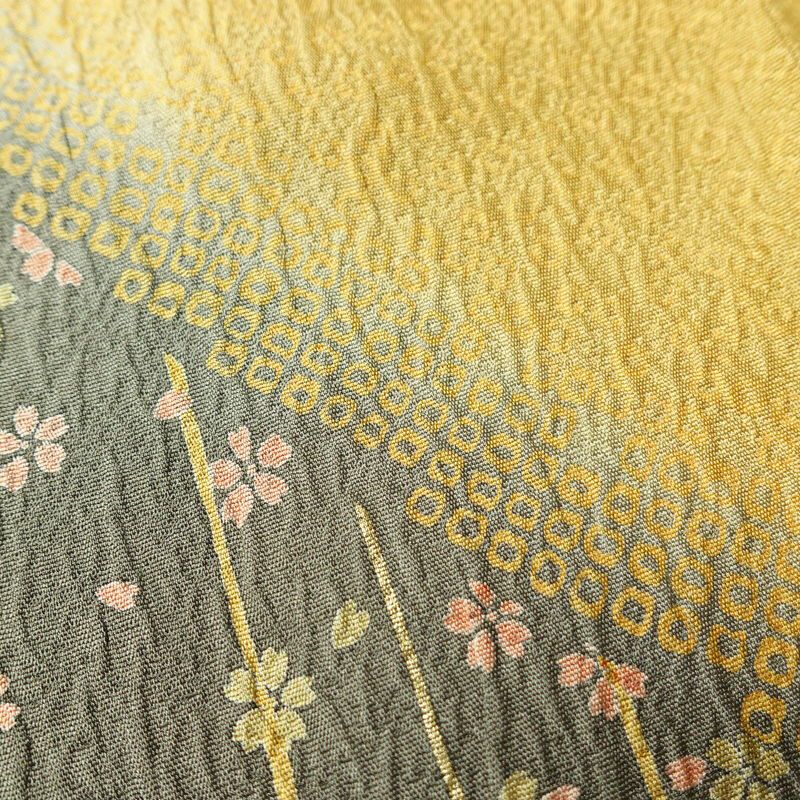 訪問着 正絹 花柄 袷仕立て 身丈159cm 裄丈65cm 箔 金彩 フォーマル 着物 黄・黄土色_画像9