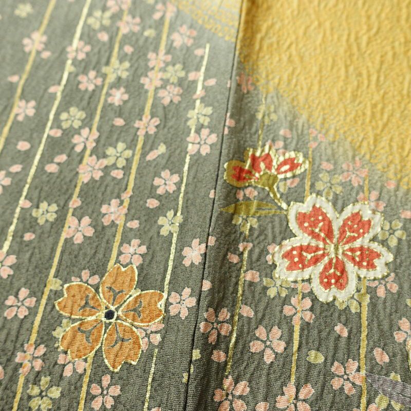 訪問着 正絹 花柄 袷仕立て 身丈159cm 裄丈65cm 箔 金彩 フォーマル 着物 黄・黄土色_画像10