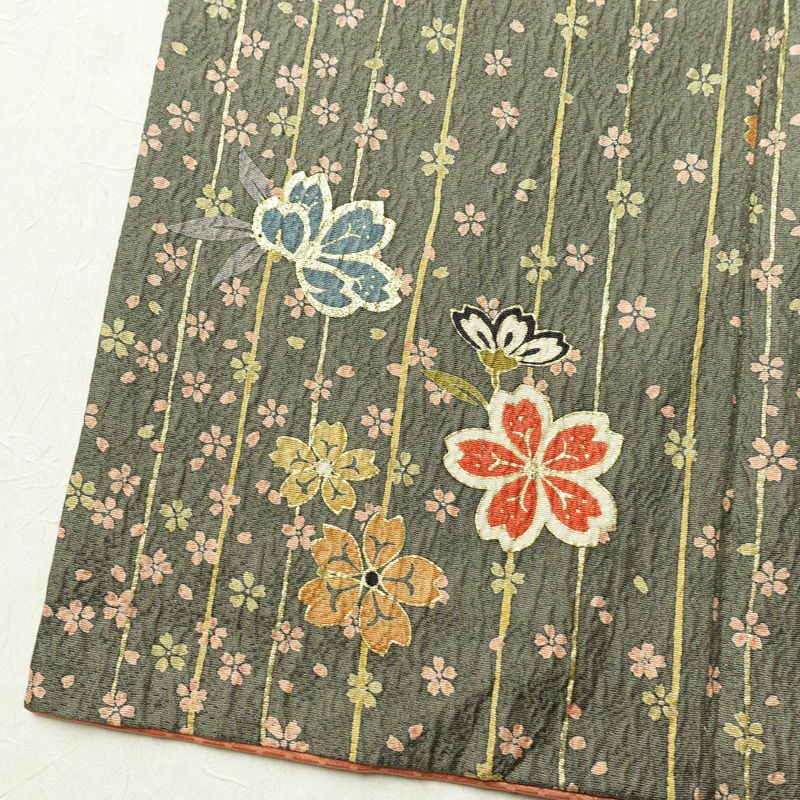 訪問着 正絹 花柄 袷仕立て 身丈159cm 裄丈65cm 箔 金彩 フォーマル 着物 黄・黄土色_画像11