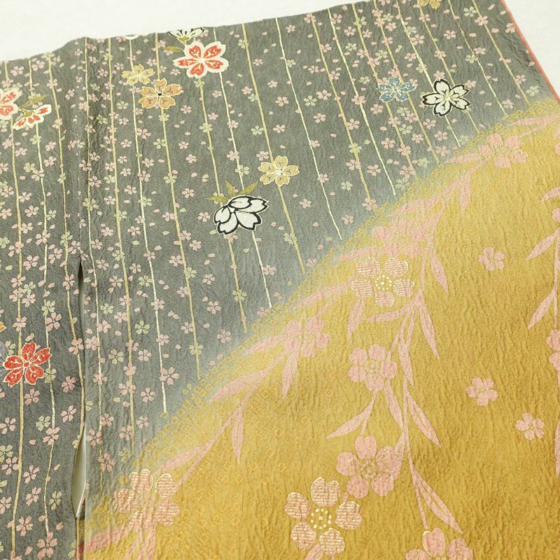 訪問着 正絹 花柄 袷仕立て 身丈159cm 裄丈65cm 箔 金彩 フォーマル 着物 黄・黄土色_画像13