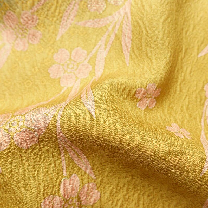 訪問着 正絹 花柄 袷仕立て 身丈159cm 裄丈65cm 箔 金彩 フォーマル 着物 黄・黄土色_画像21