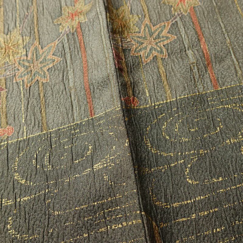 訪問着 良品 正絹 古典柄 袷仕立て 身丈166.5cm 裄丈69.5cm 一部しつけ糸付き 金彩 フォーマル 着物 緑・うぐいす色_画像11