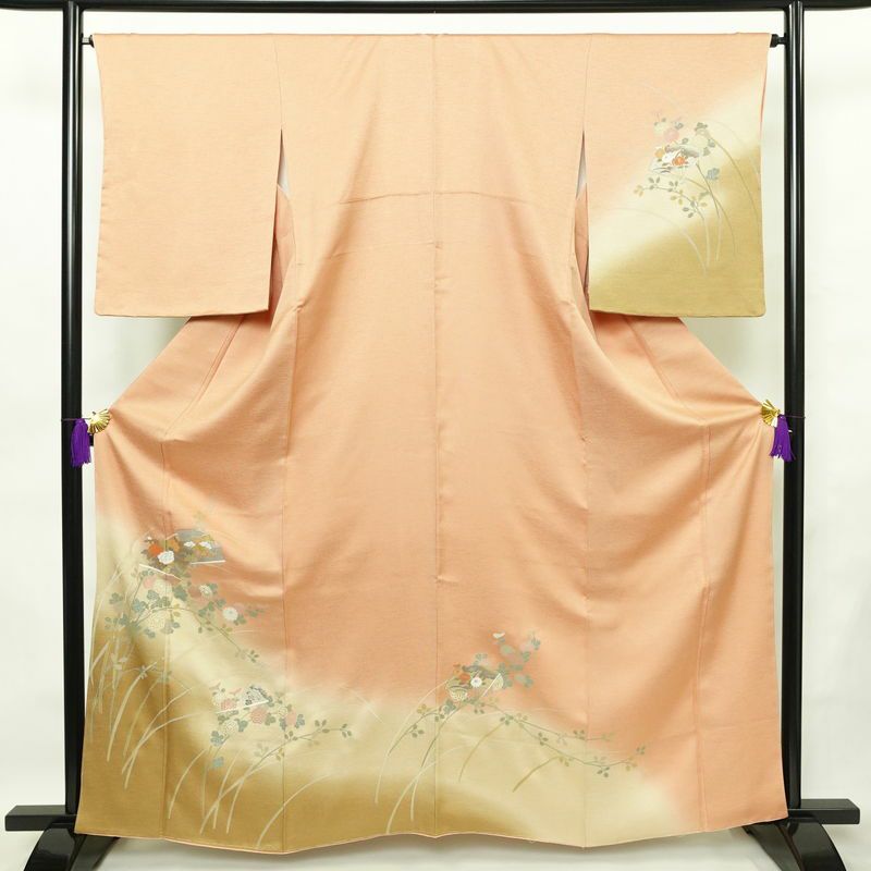 訪問着 良品 しつけ糸付き 正絹 古典柄 袷仕立て 身丈162.5cm 裄丈66cm 箔 フォーマル 着物 ピンク_画像1