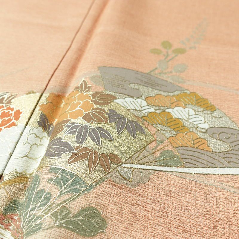 訪問着 良品 しつけ糸付き 正絹 古典柄 袷仕立て 身丈162.5cm 裄丈66cm 箔 フォーマル 着物 ピンク_画像7