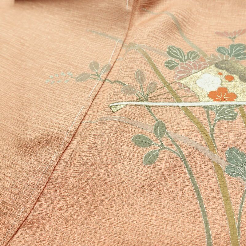 訪問着 良品 しつけ糸付き 正絹 古典柄 袷仕立て 身丈162.5cm 裄丈66cm 箔 フォーマル 着物 ピンク_画像17