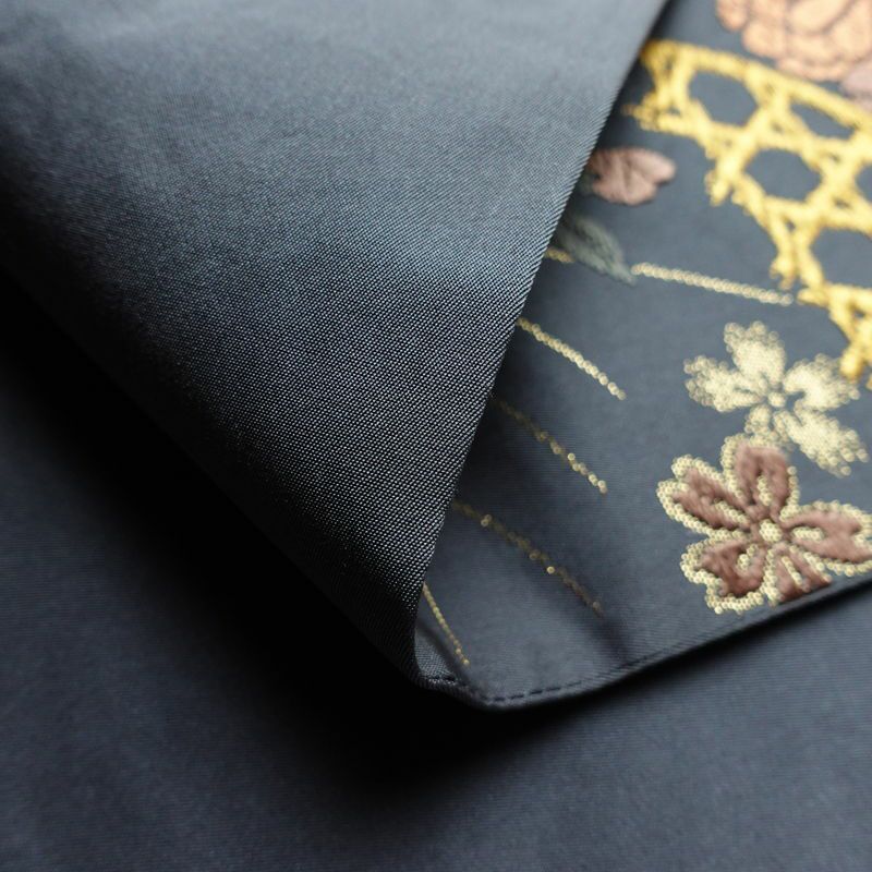 袋帯 六通柄 フォーマル用 正絹 木の葉・植物柄 金糸 帯 青・紺_画像10