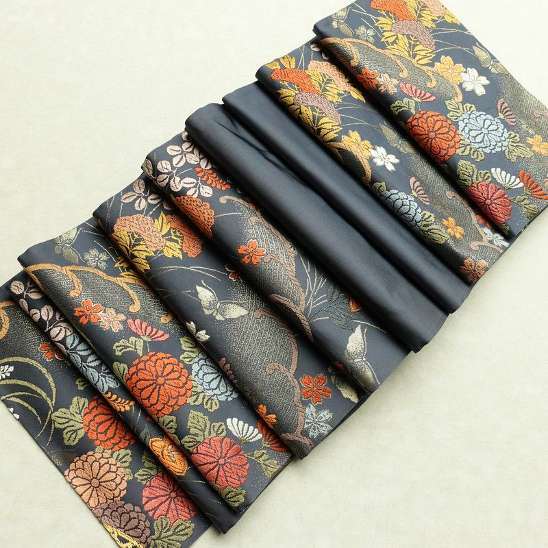 袋帯 六通柄 フォーマル用 正絹 木の葉・植物柄 金糸 帯 青・紺_画像18