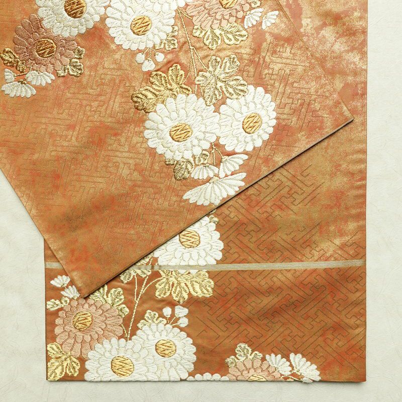 袋帯 太鼓柄 フォーマル用 正絹 花柄 箔 金糸 帯 茶_画像13