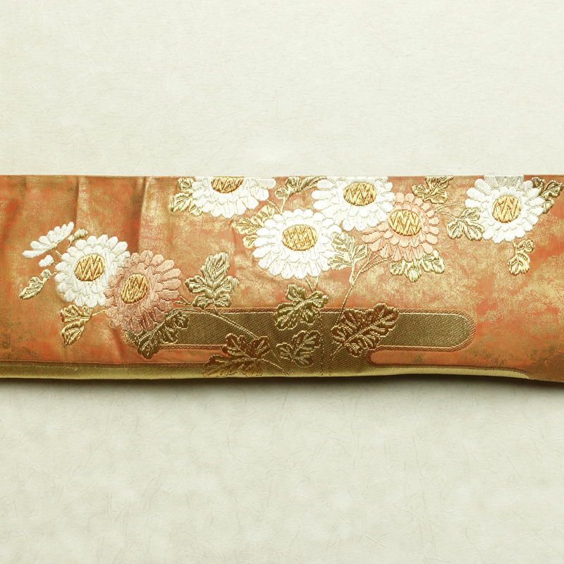 袋帯 太鼓柄 フォーマル用 正絹 花柄 箔 金糸 帯 茶_画像14