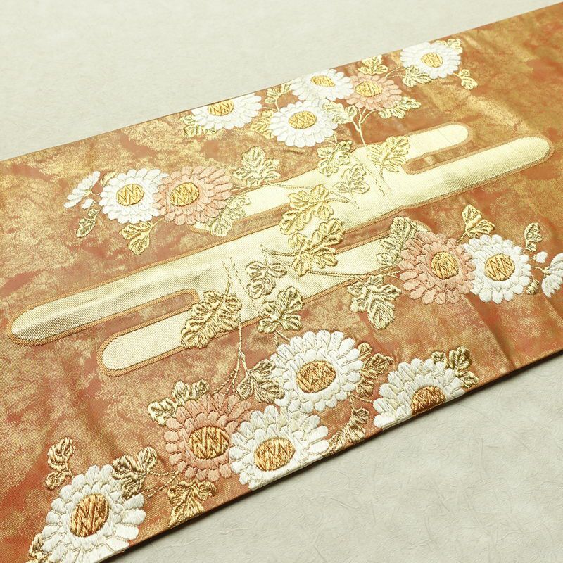 袋帯 太鼓柄 フォーマル用 正絹 花柄 箔 金糸 帯 茶_画像16