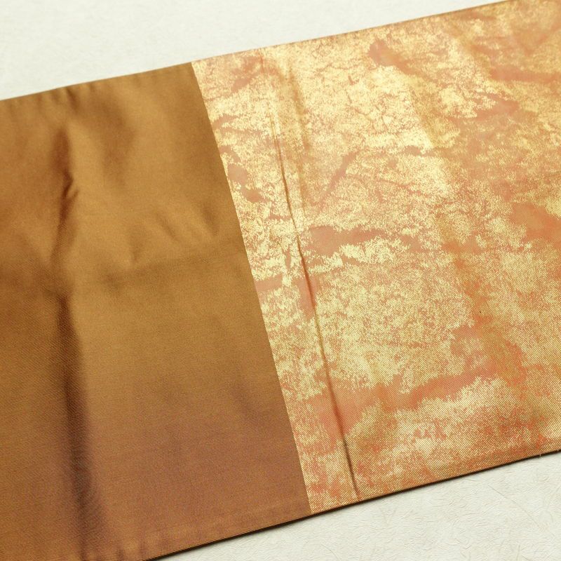 袋帯 太鼓柄 フォーマル用 正絹 花柄 箔 金糸 帯 茶_画像17