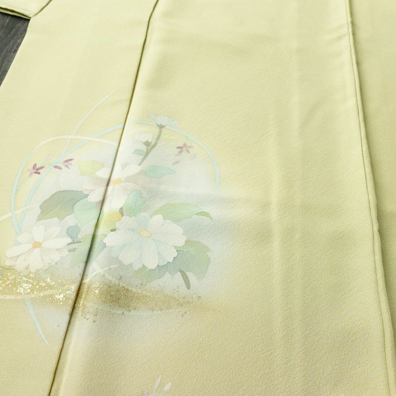訪問着 良品 縮緬 正絹 花柄 袷仕立て 身丈161.5cm 裄丈63cm 箔 フォーマル 着物 クリーム_画像5