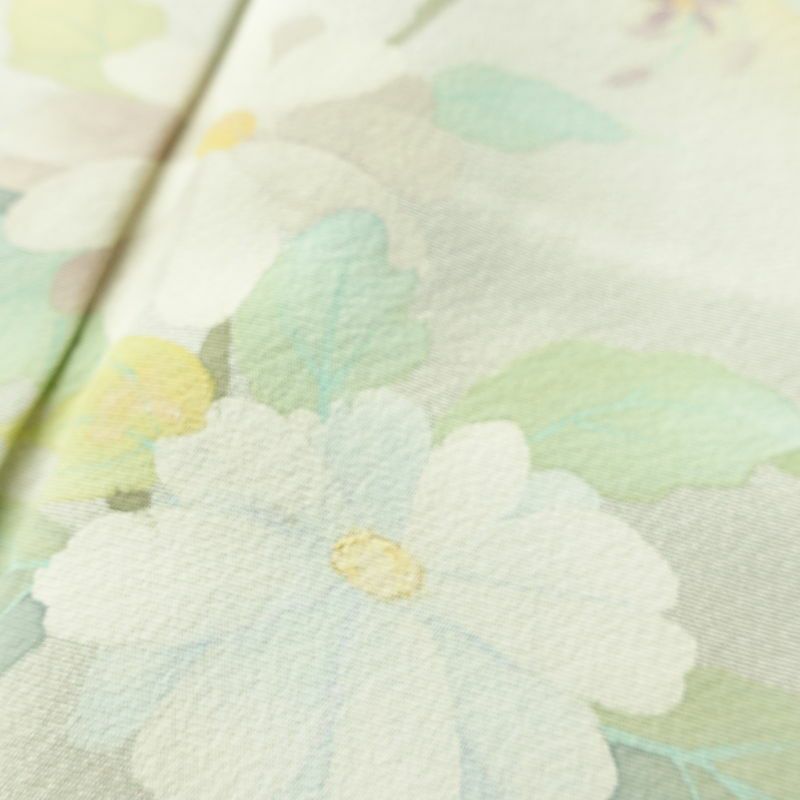 訪問着 良品 縮緬 正絹 花柄 袷仕立て 身丈161.5cm 裄丈63cm 箔 フォーマル 着物 クリーム_画像7