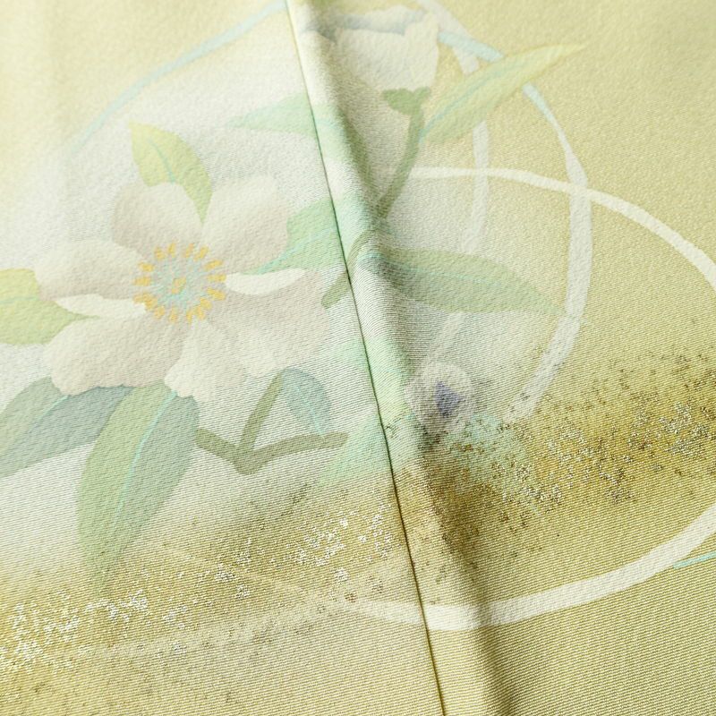 訪問着 良品 縮緬 正絹 花柄 袷仕立て 身丈161.5cm 裄丈63cm 箔 フォーマル 着物 クリーム_画像11