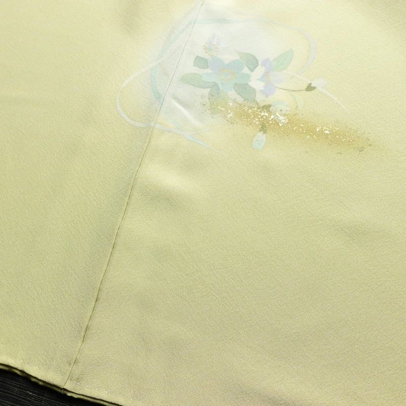 訪問着 良品 縮緬 正絹 花柄 袷仕立て 身丈161.5cm 裄丈63cm 箔 フォーマル 着物 クリーム_画像13