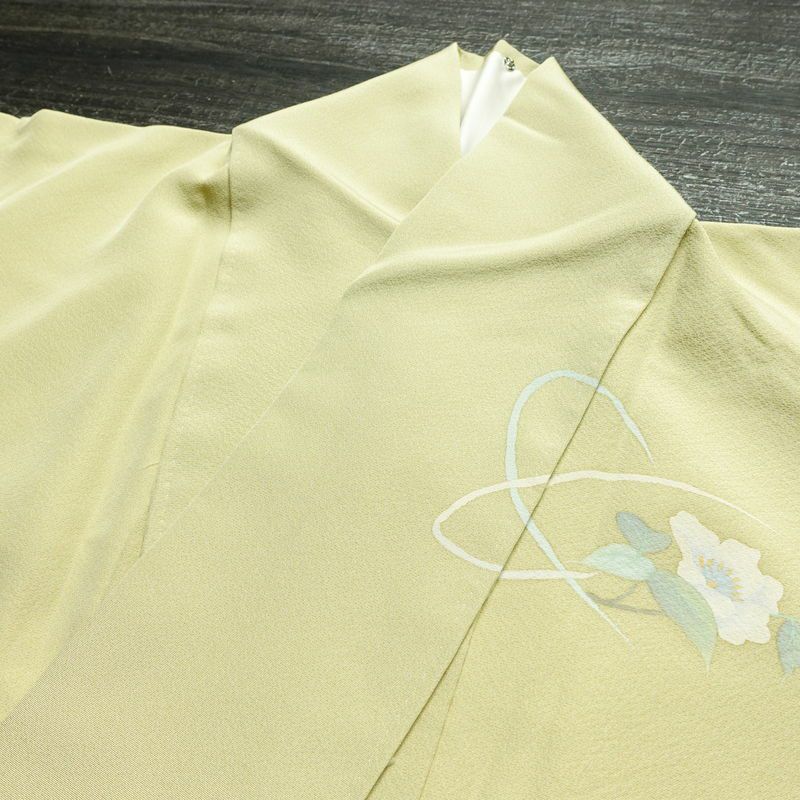 訪問着 良品 縮緬 正絹 花柄 袷仕立て 身丈161.5cm 裄丈63cm 箔 フォーマル 着物 クリーム_画像17