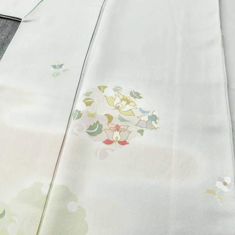 付け下げ しつけ糸付き 正絹 花柄 袷仕立て 身丈154cm 裄丈63cm 共八掛 金彩 フォーマル 着物 グレー_画像5