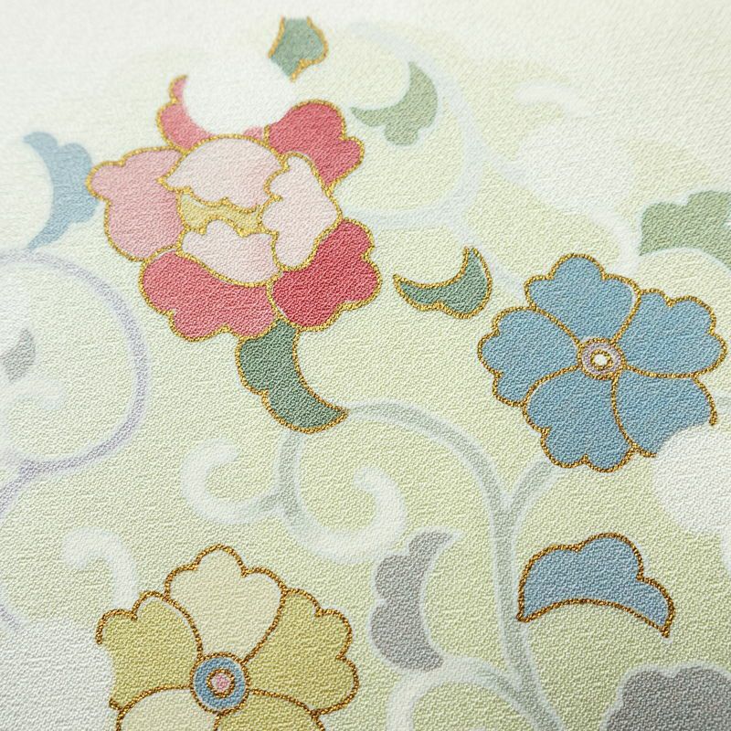 付け下げ しつけ糸付き 正絹 花柄 袷仕立て 身丈154cm 裄丈63cm 共八掛 金彩 フォーマル 着物 グレー_画像8