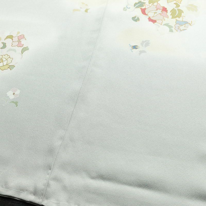 付け下げ しつけ糸付き 正絹 花柄 袷仕立て 身丈154cm 裄丈63cm 共八掛 金彩 フォーマル 着物 グレー_画像13