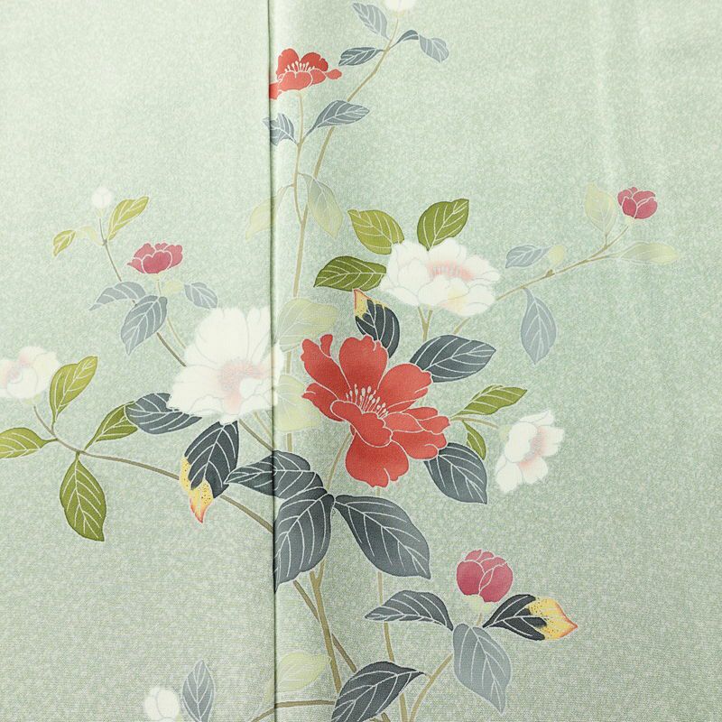 訪問着 縮緬 正絹 花柄 袷仕立て 身丈159cm 裄丈68cm フォーマル 着物 緑・うぐいす色_画像6