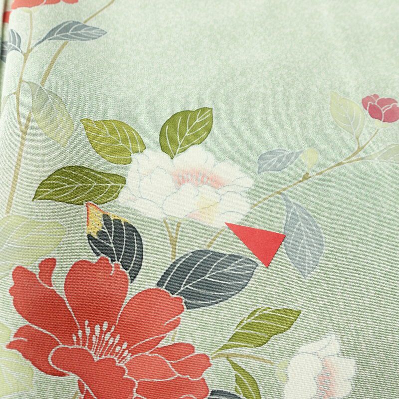 訪問着 縮緬 正絹 花柄 袷仕立て 身丈159cm 裄丈68cm フォーマル 着物 緑・うぐいす色_画像8