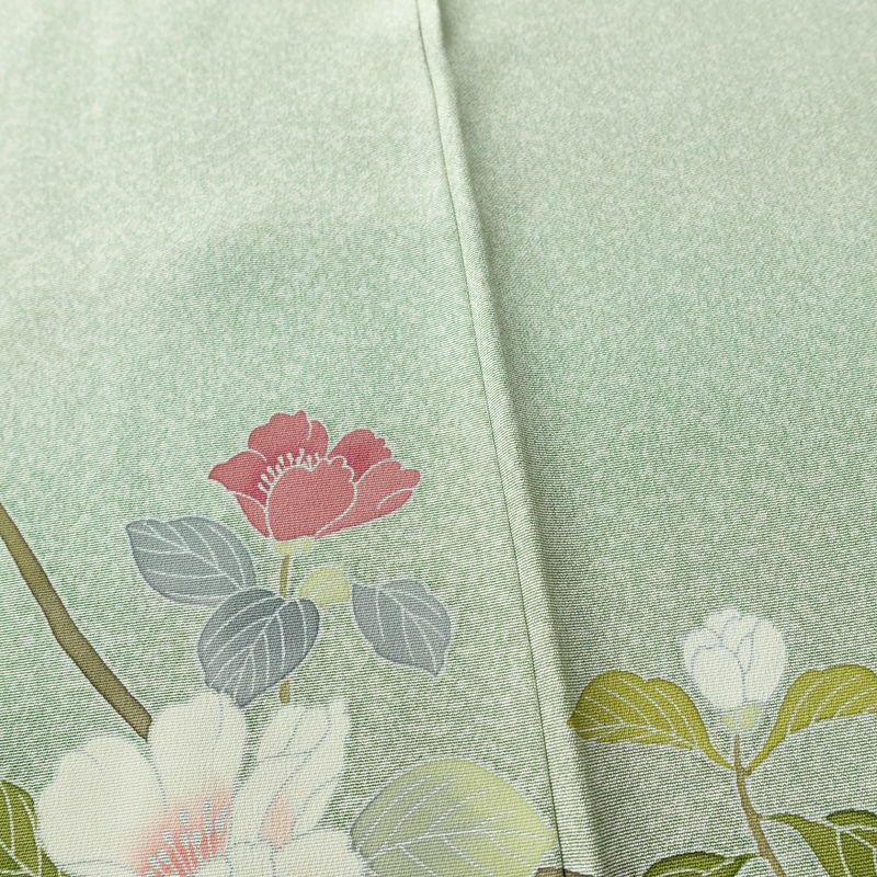 訪問着 縮緬 正絹 花柄 袷仕立て 身丈159cm 裄丈68cm フォーマル 着物 緑・うぐいす色_画像11