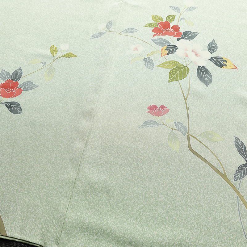 訪問着 縮緬 正絹 花柄 袷仕立て 身丈159cm 裄丈68cm フォーマル 着物 緑・うぐいす色_画像12