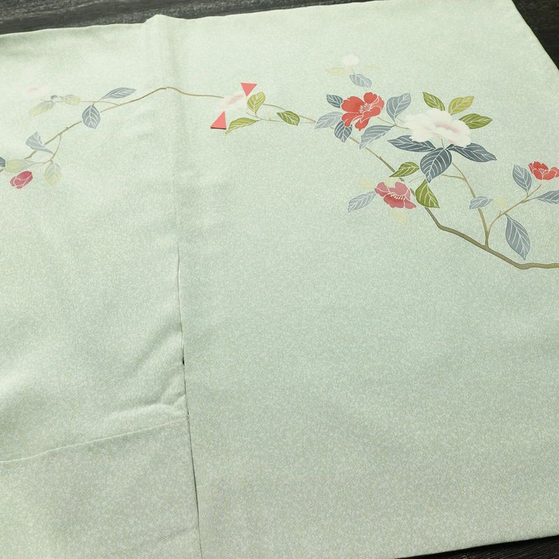 訪問着 縮緬 正絹 花柄 袷仕立て 身丈159cm 裄丈68cm フォーマル 着物 緑・うぐいす色_画像14