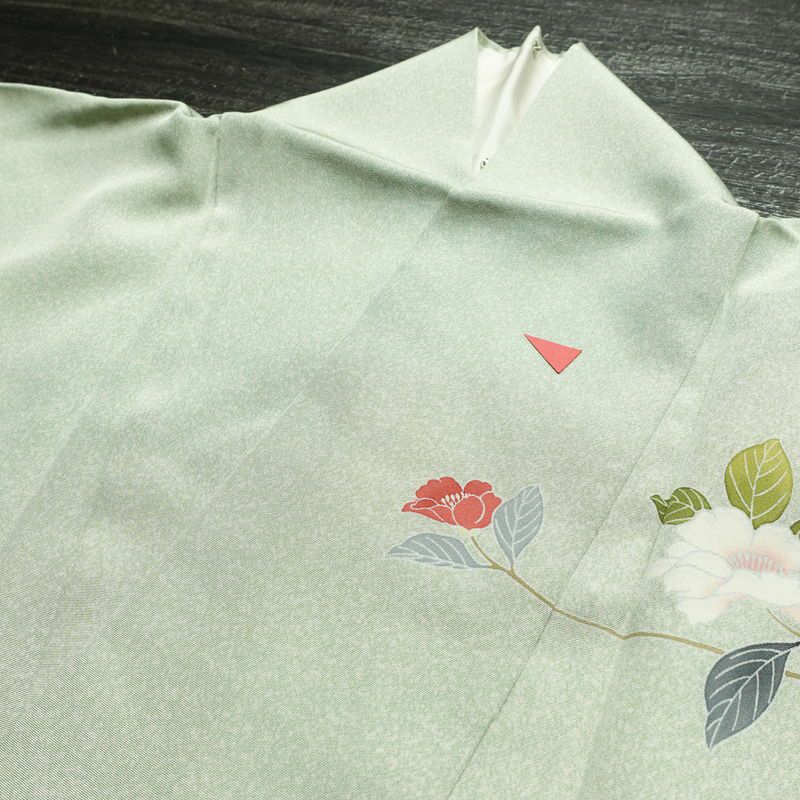 訪問着 縮緬 正絹 花柄 袷仕立て 身丈159cm 裄丈68cm フォーマル 着物 緑・うぐいす色_画像18